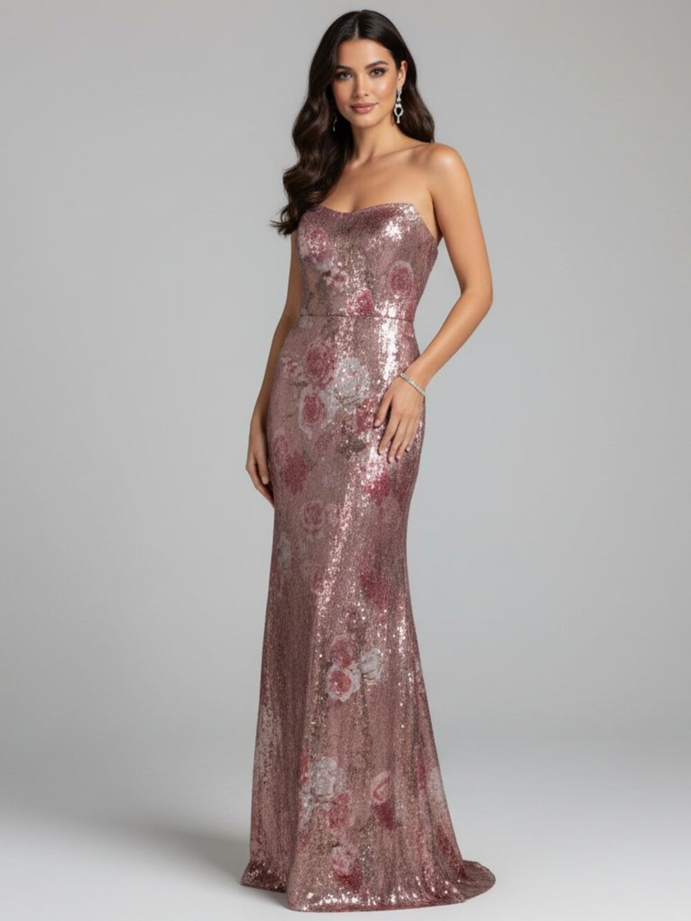 After Six Cassandra Floral Sequin Strapless Column Gown NWT 2